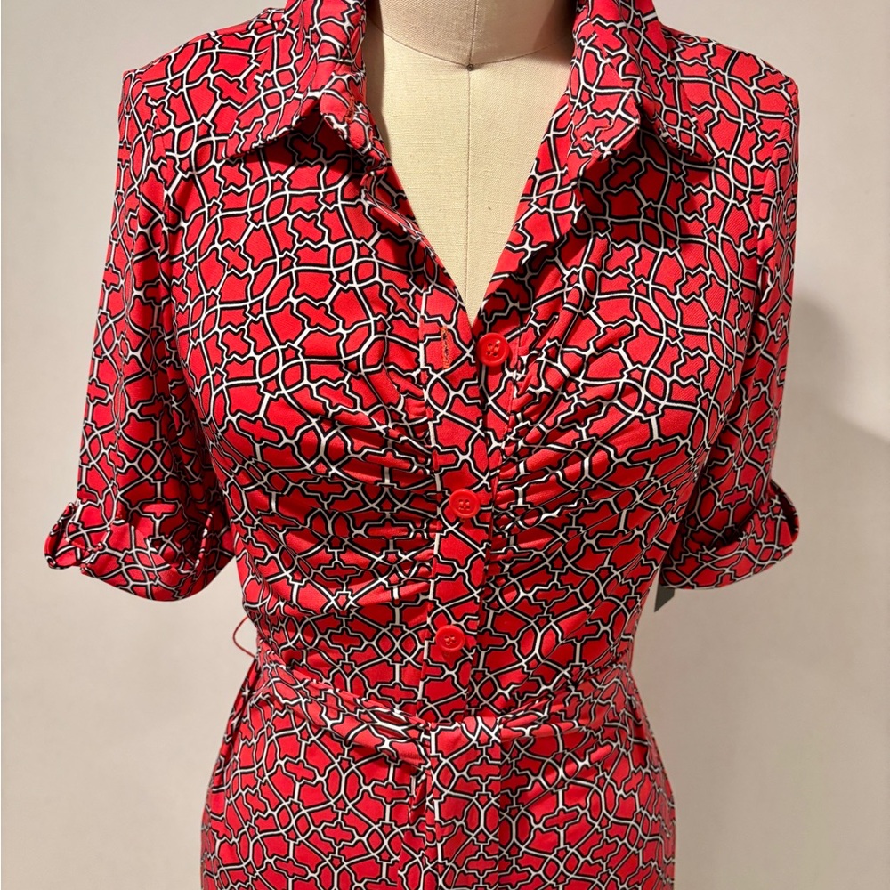 NWT Chic Red Geometric Jersey shirt dress 4